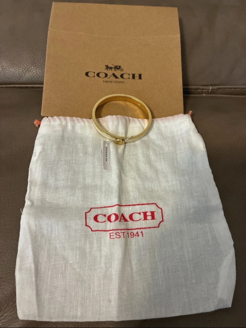 Coach CBW22 Rivet Enamel Hinged Gold Tone Round Bangle Bracelet NWT